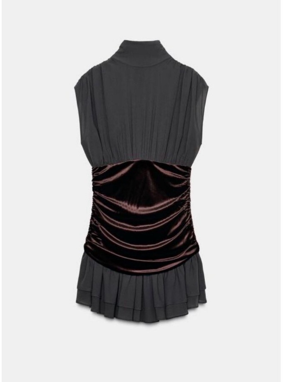 Zara Black Sleeveless Mock-Neck Top with Dark Velvet Cinch